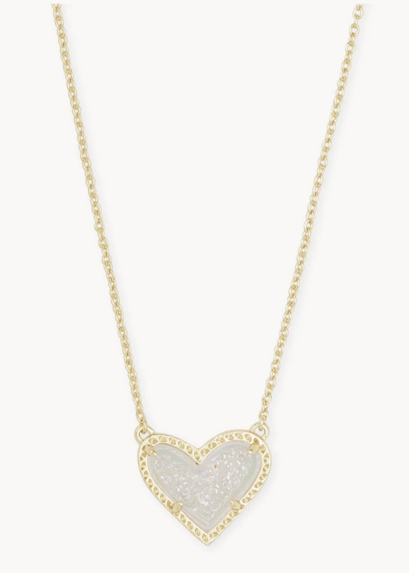 Kendra Scott Gold Short Ari Heart Iridescent Drusy Necklace