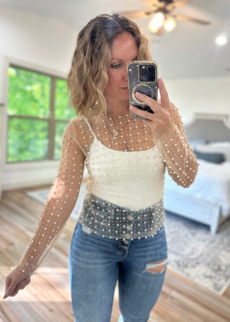 Pretty Under Pressure Pearl Mesh Top