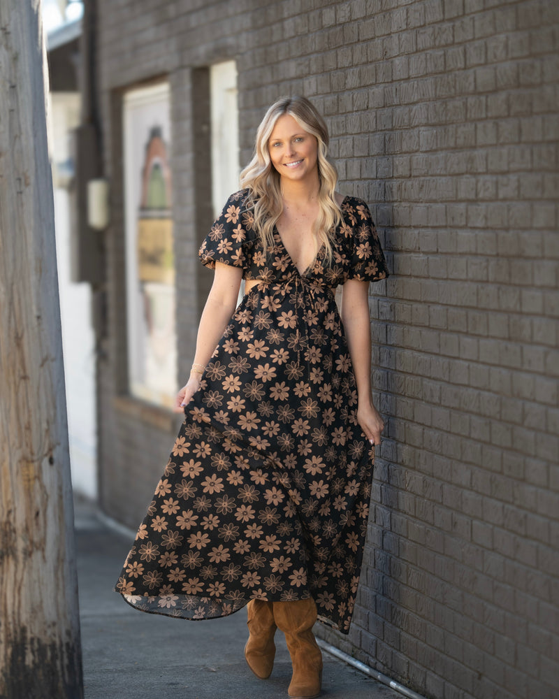 Black Daisy Cut Out Maxi Dress