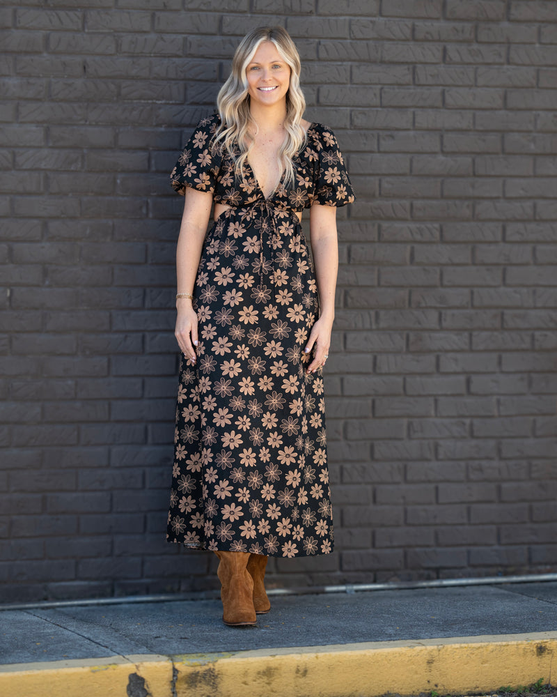 Black Daisy Cut Out Maxi Dress