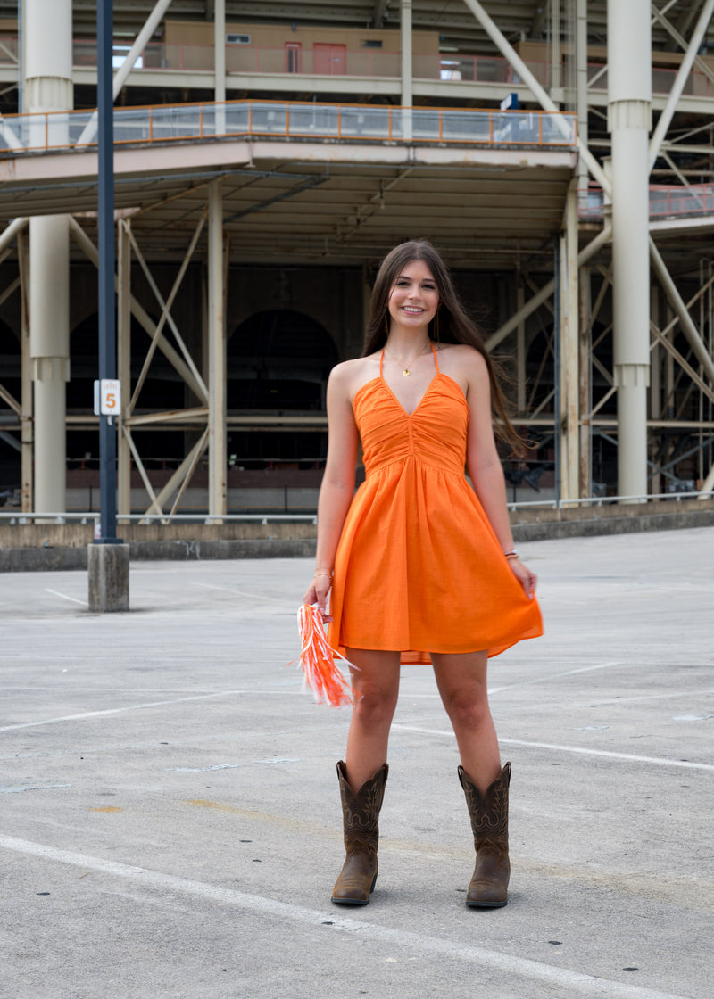 Orange Kiss Halter Mini Dress