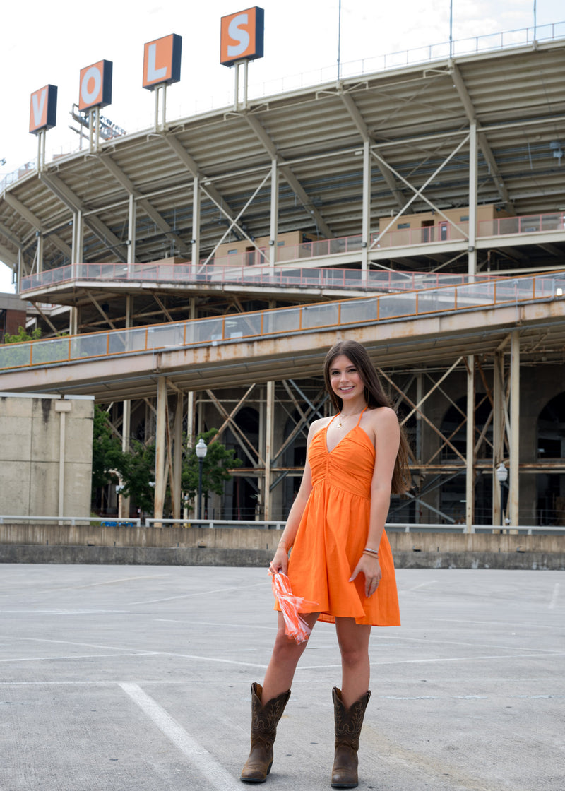 Orange Kiss Halter Mini Dress