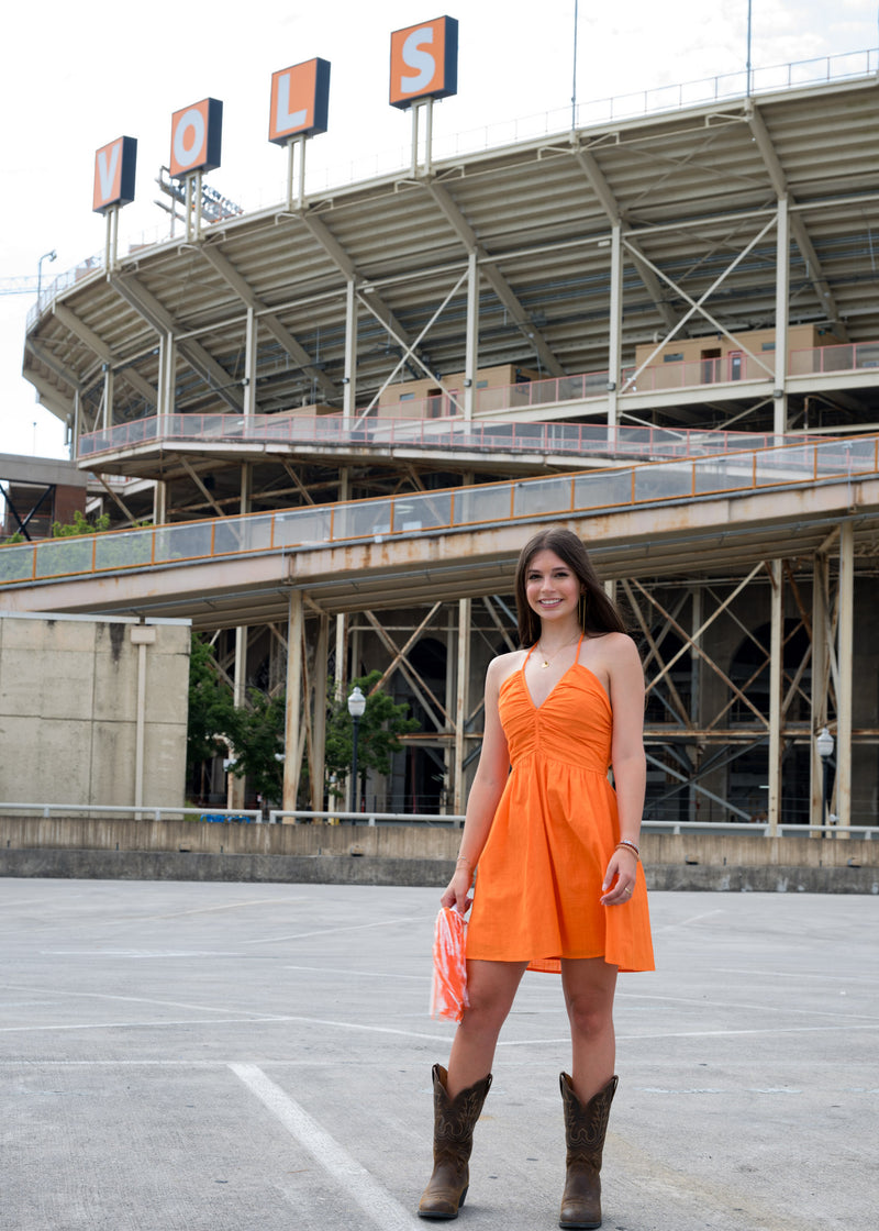 Orange Kiss Halter Mini Dress