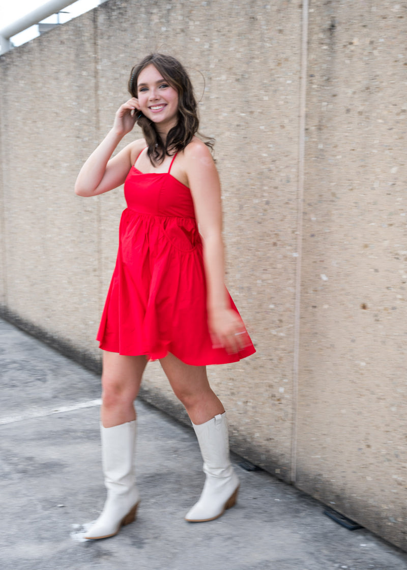 Red Poplin Mini Dress