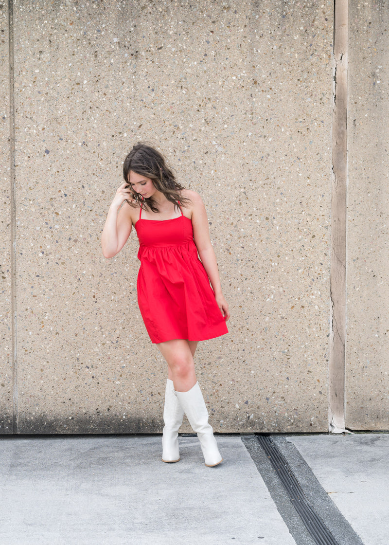 Red Poplin Mini Dress