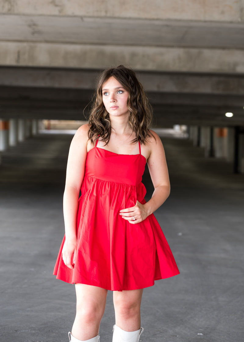 Red Poplin Mini Dress