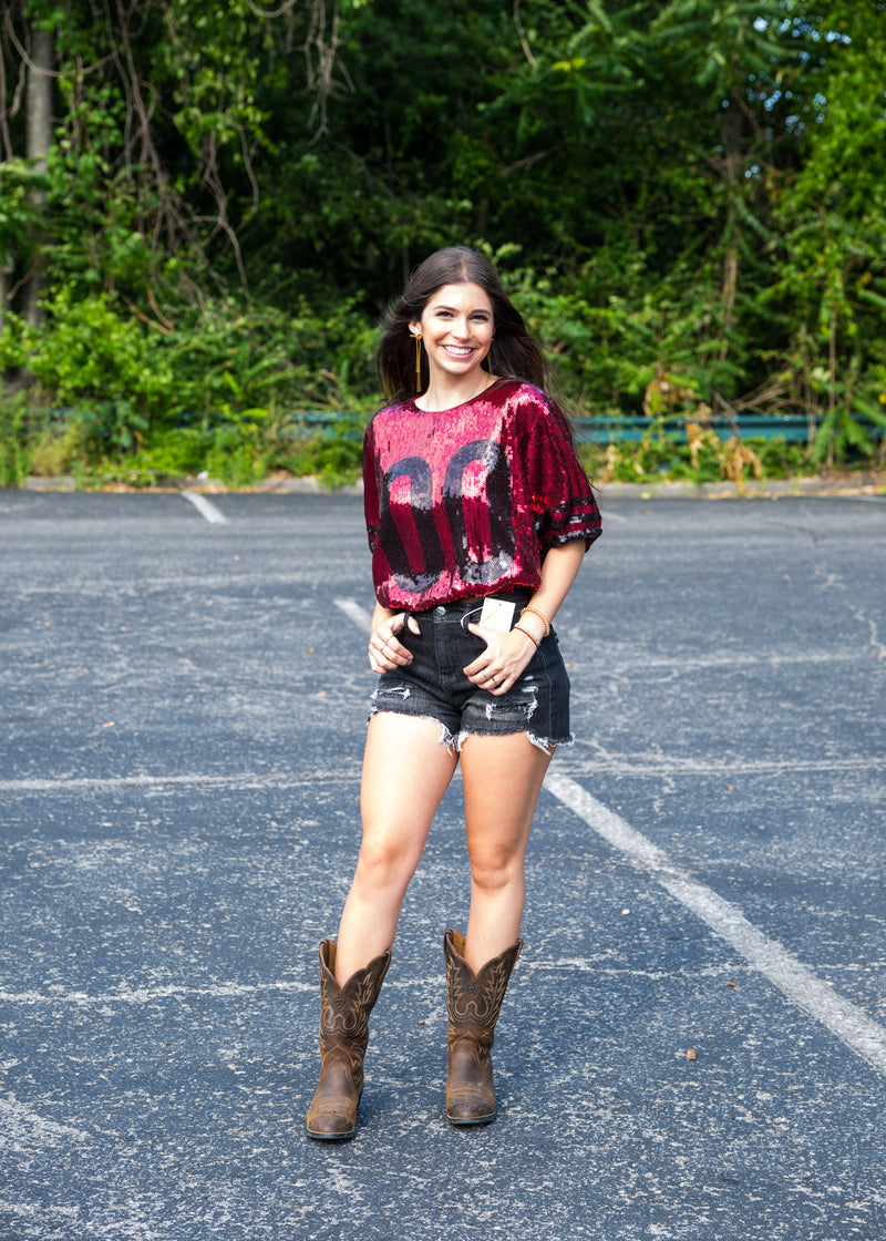 Double 00 Red Sequin Top