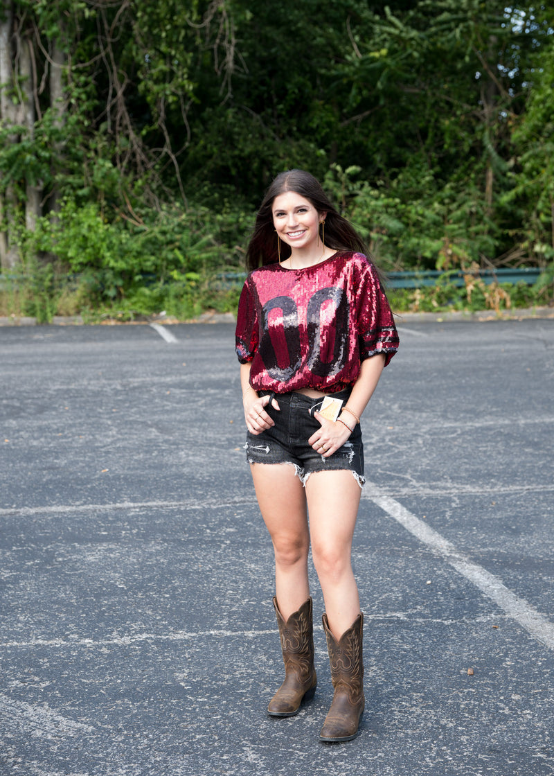 Double 00 Red Sequin Top