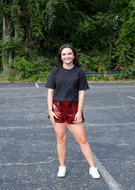 Red & Black Sequin Shorts