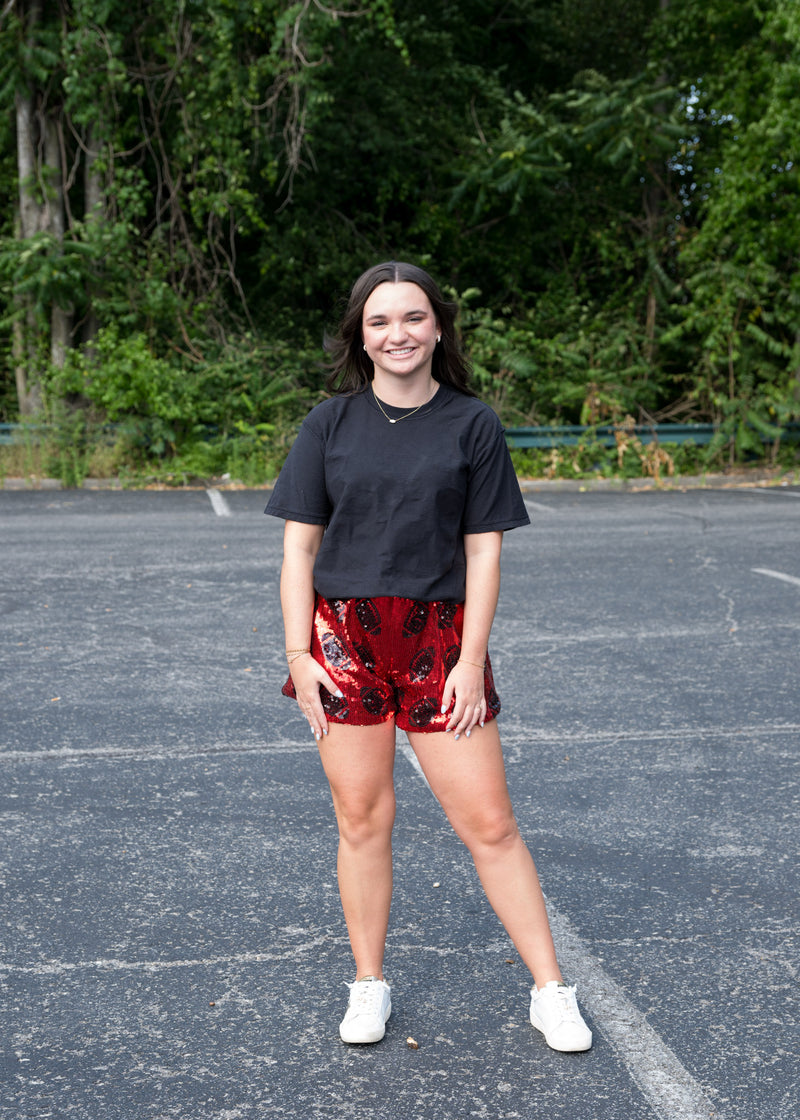 Red & Black Sequin Shorts