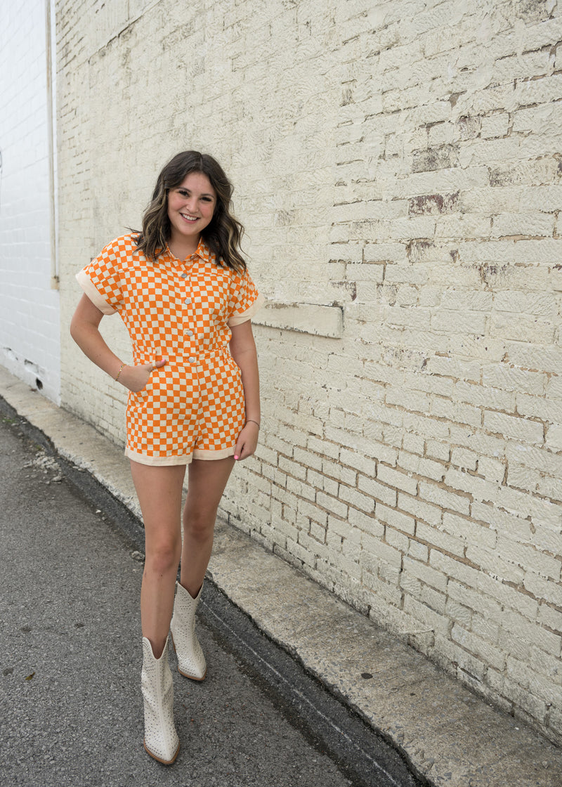 Checkered Denim Romper