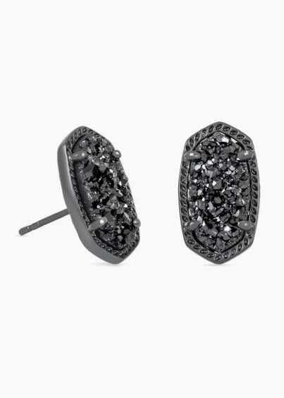 Ellie Earrings Gunmetal Black Drusy